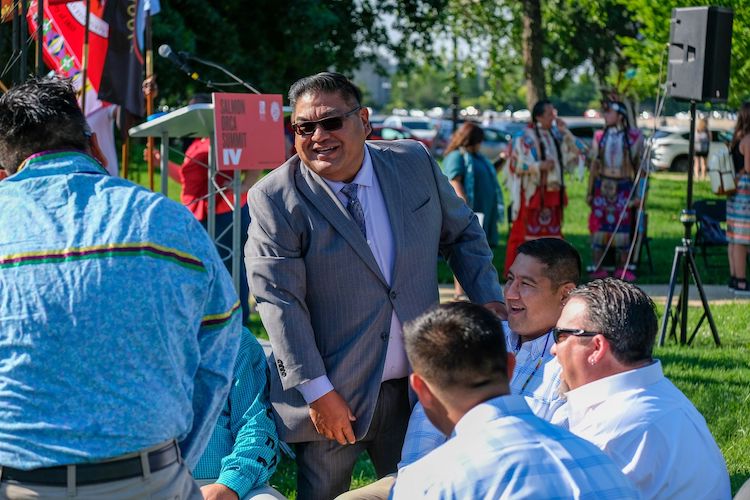 Shannon Wheeler, vice chairman of the Nez Perce Tribal Council, at a rally outside the U.S. Capitol on July 14, 2022, organized by Northwest tribes in support of breaching the Lower Snake River dams to help restore salmon runs. (Orion Donovan-Smith, The Spokesman-Review)